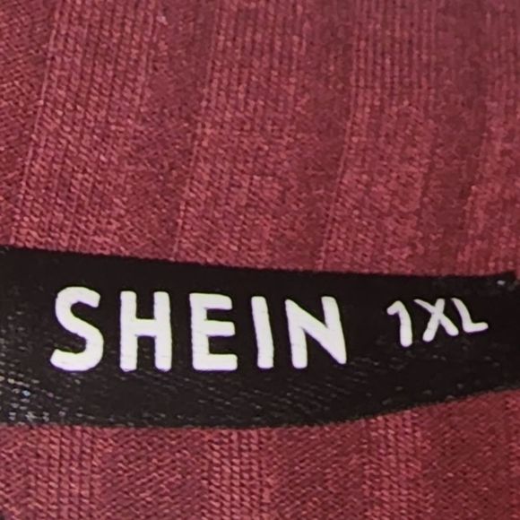 SHEIN PLUS BURGUNDY PURPLE RIB HALF SLEEVE MIDI DRESS - Picture 6 of 6